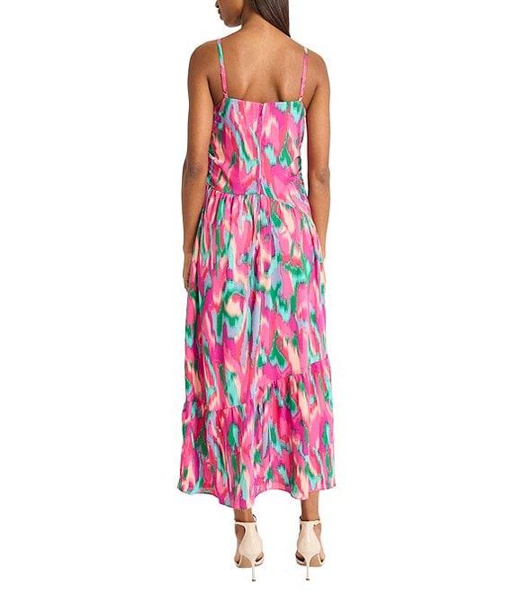 Donna Morgan Square Neck Sleeveless Drop Waist Printed Georgette Maxi Dress Product Image