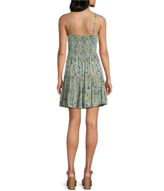 Angie Ditsy Floral V-Neck Spaghetti Strap Twist Front Keyhole Tiered Dress Product Image