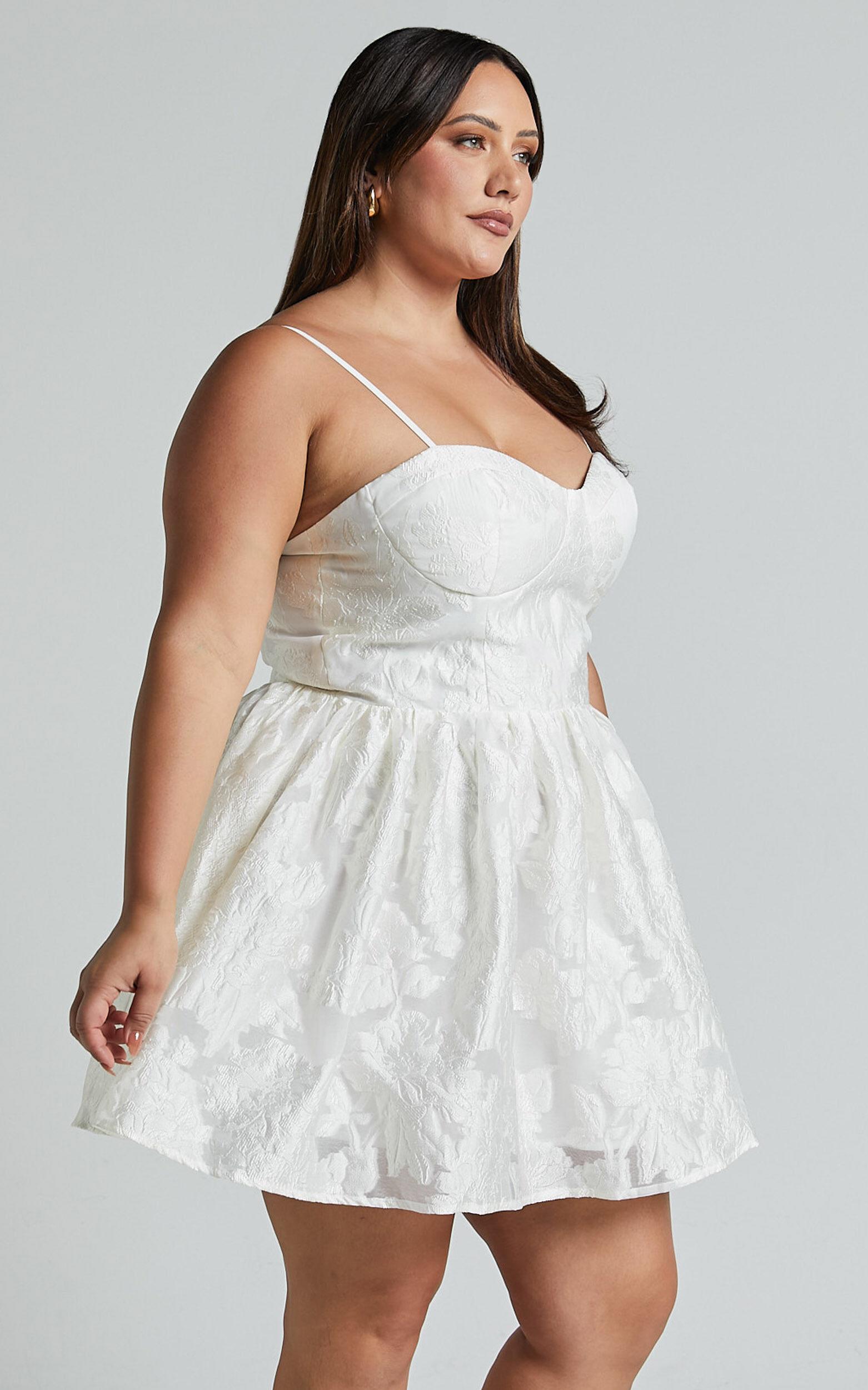 Brailey Mini Dress - Sweetheart Bustier Dress in White Jacquard Product Image