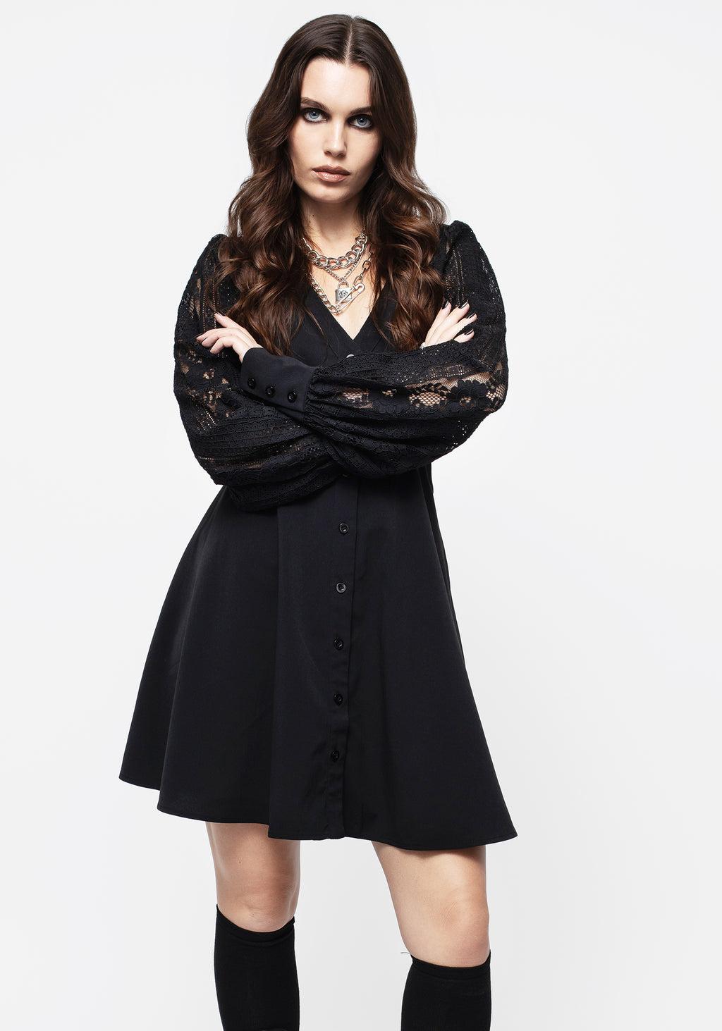 Covenant Lace Sleeve Button Up Mini Dress Product Image