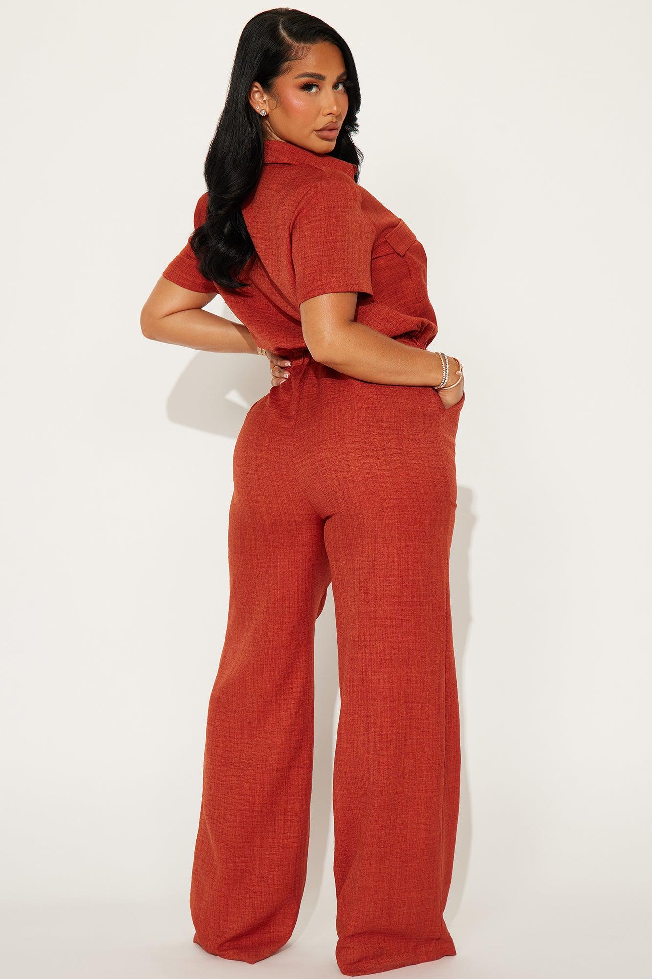 Come Find Me Linen Jumpsuit - Rust Product Image
