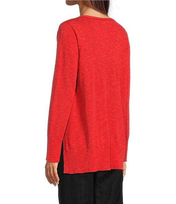 Eileen Fisher Organic Linen Cotton Blend V-Neck Long Sleeve Sweater Product Image