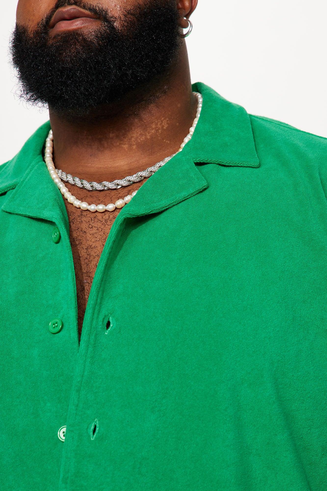 Dipped Terry Short Sleeve Cuban Shirt - Green Product Image