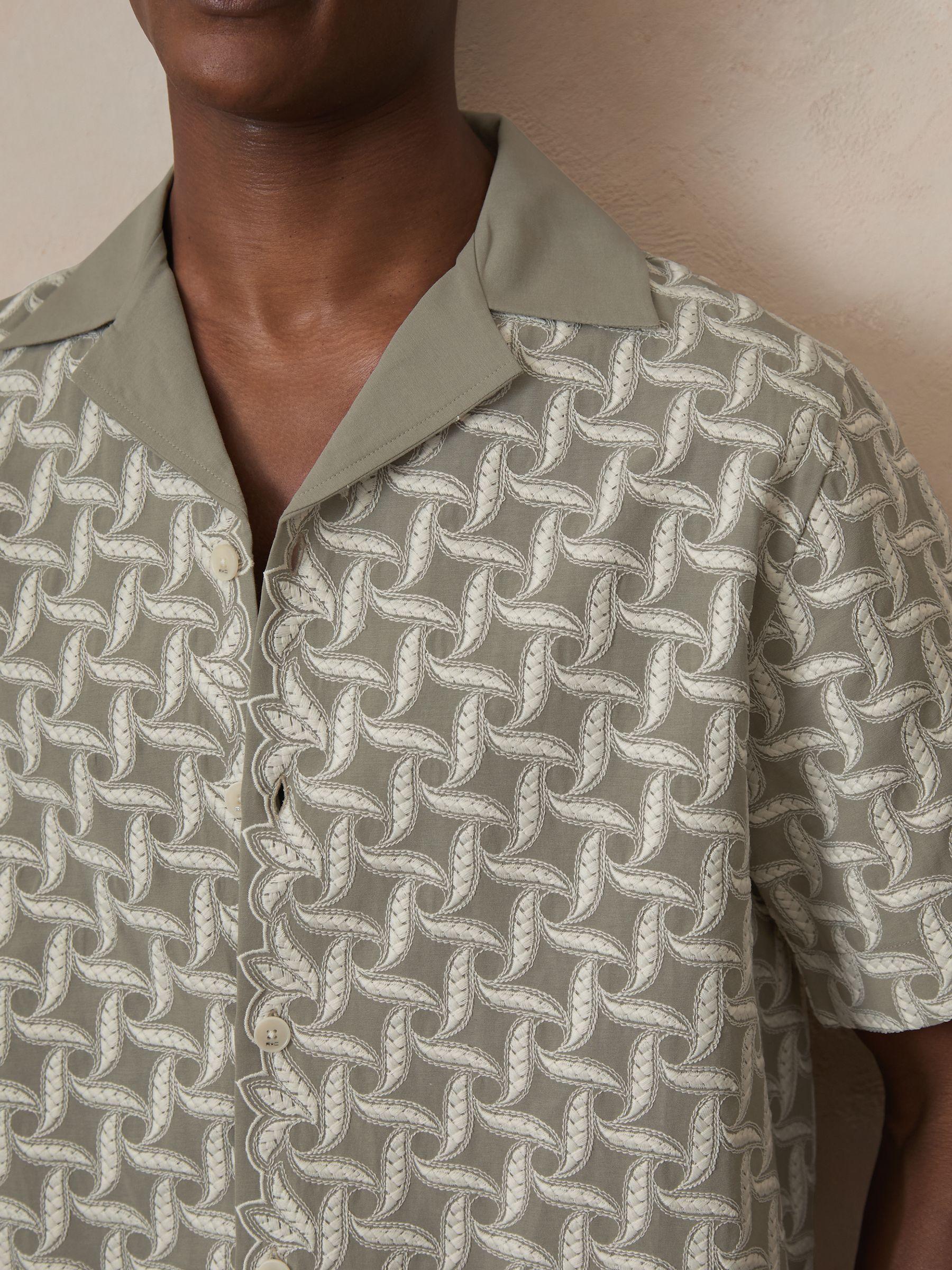 Reiss | Ché Motif-Embroidered Shirt in Sage/White Product Image