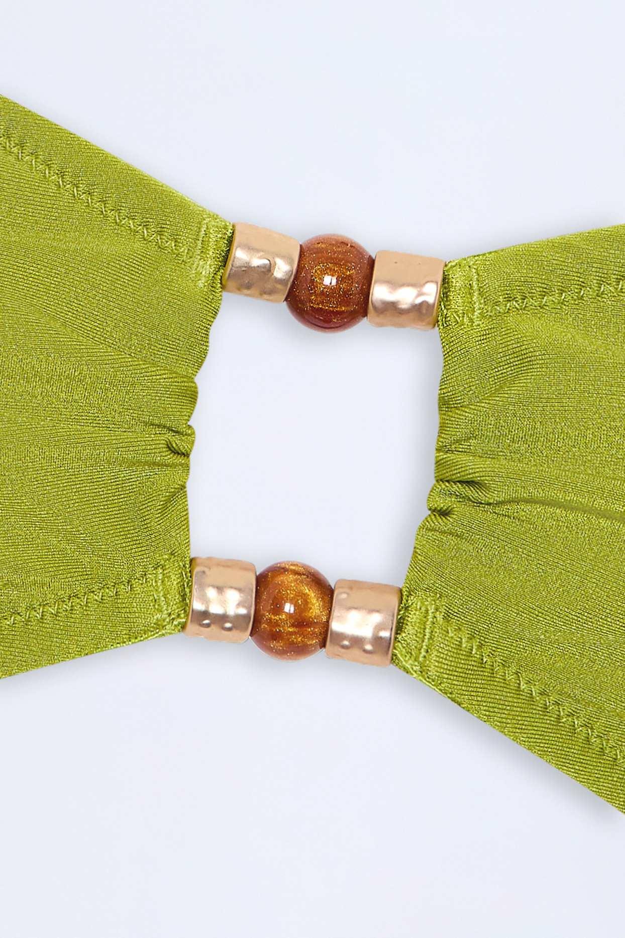 Bead-Embellished Bandeau Bikini Top in Olive Green Product Image