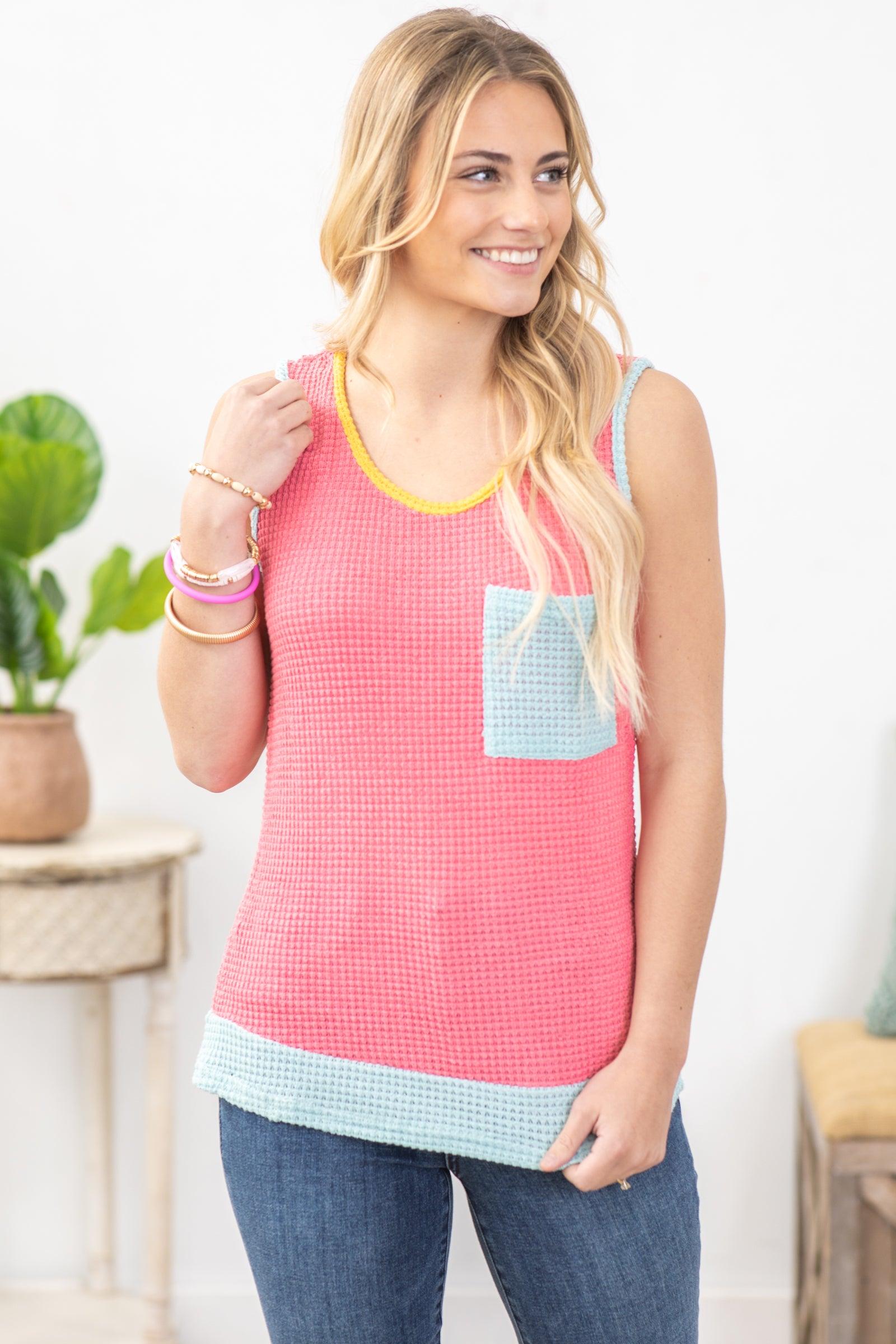 Pink And Light Blue Waffle Knit Top Product Image
