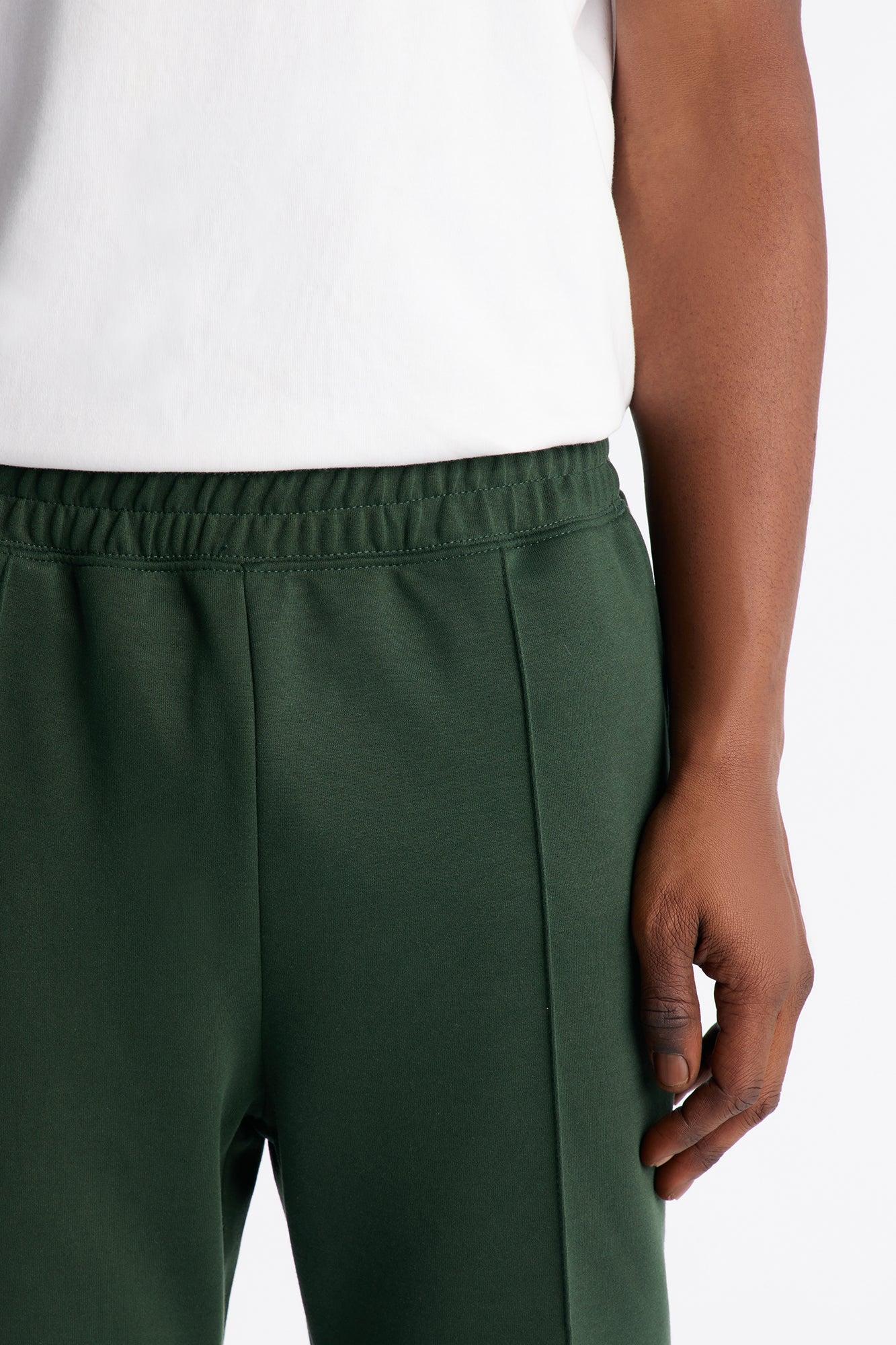 Structured Fleece Pintuck Slim Flare Sweatpants - Green Product Image