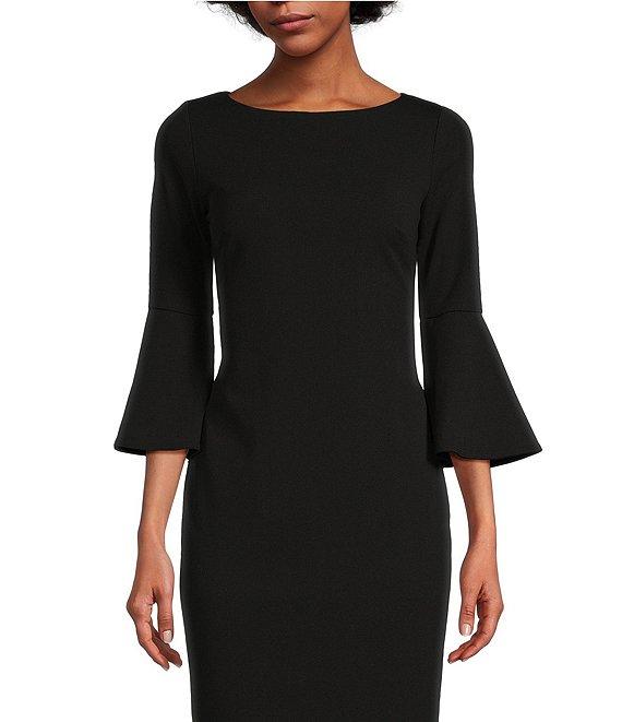 Calvin Klein 3/4 Bell Sleeve Boat Neck Sheath Dress Product Image
