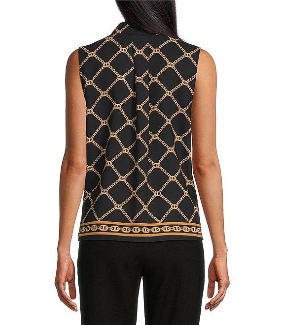 Investments Platinum Suiting Chain Border Printed Woven Sleeveless V-Neck Button Front Top Product Image