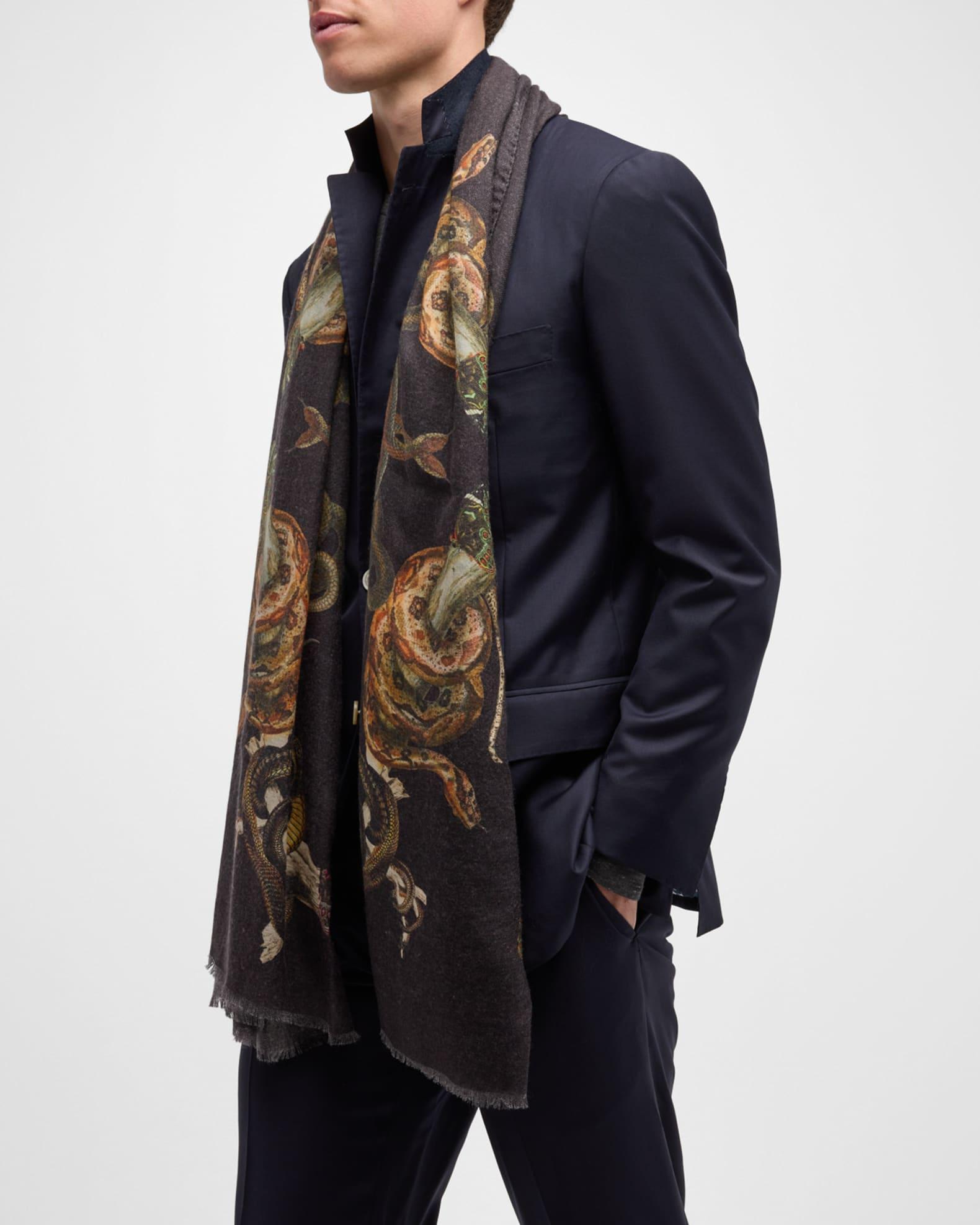Mens Snake Graphic Silk-Cashmere Scarf Product Image