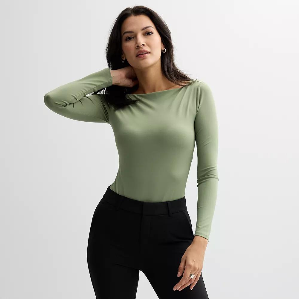 Women's Nine West Sculpt Long Sleeve Boat Neck Bodysuit, Size: XXL, Camden Green Product Image
