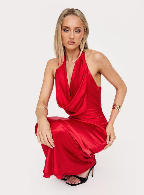 Big Deal Halter Maxi Dress Red Product Image