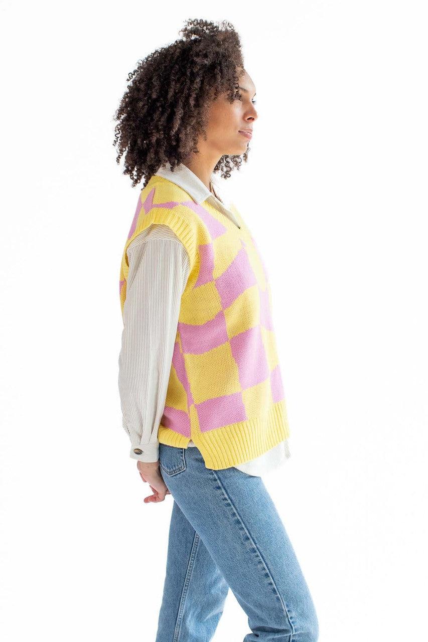 Pink Lemonade Checker Sweater Vest Product Image