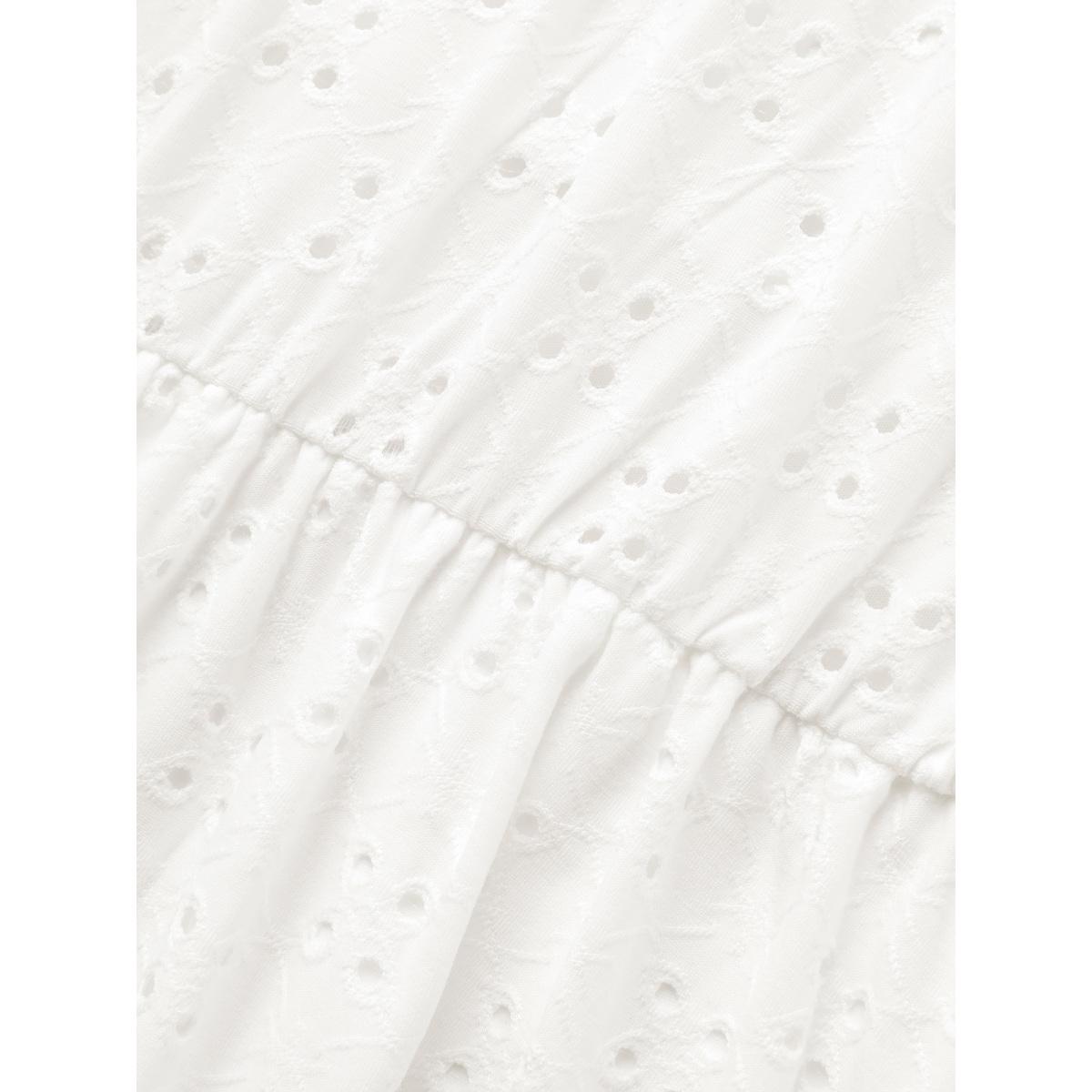 Plus Size Solid Pocket Laser Cut Surplice Neck Knee Dress Ivory Women Elegant Pocket V-neck Short sleeve Curvy Knee Dress BloomChic 28/5X Product Image