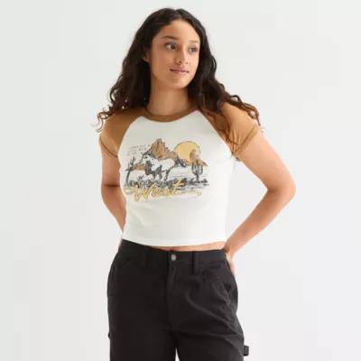Arizona Womens Crew Neck Short Sleeve Juniors Graphic T-Shirt Product Image