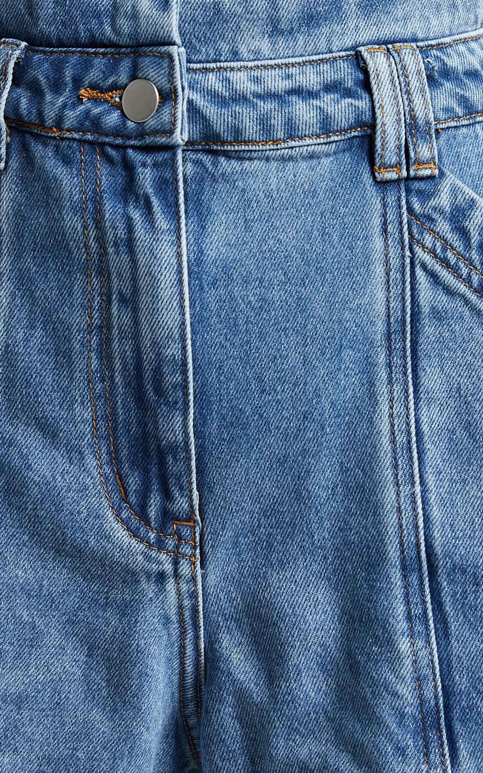 Kayla Shorts - High Waisted A Line Denim Shorts in Mid Blue Wash Product Image