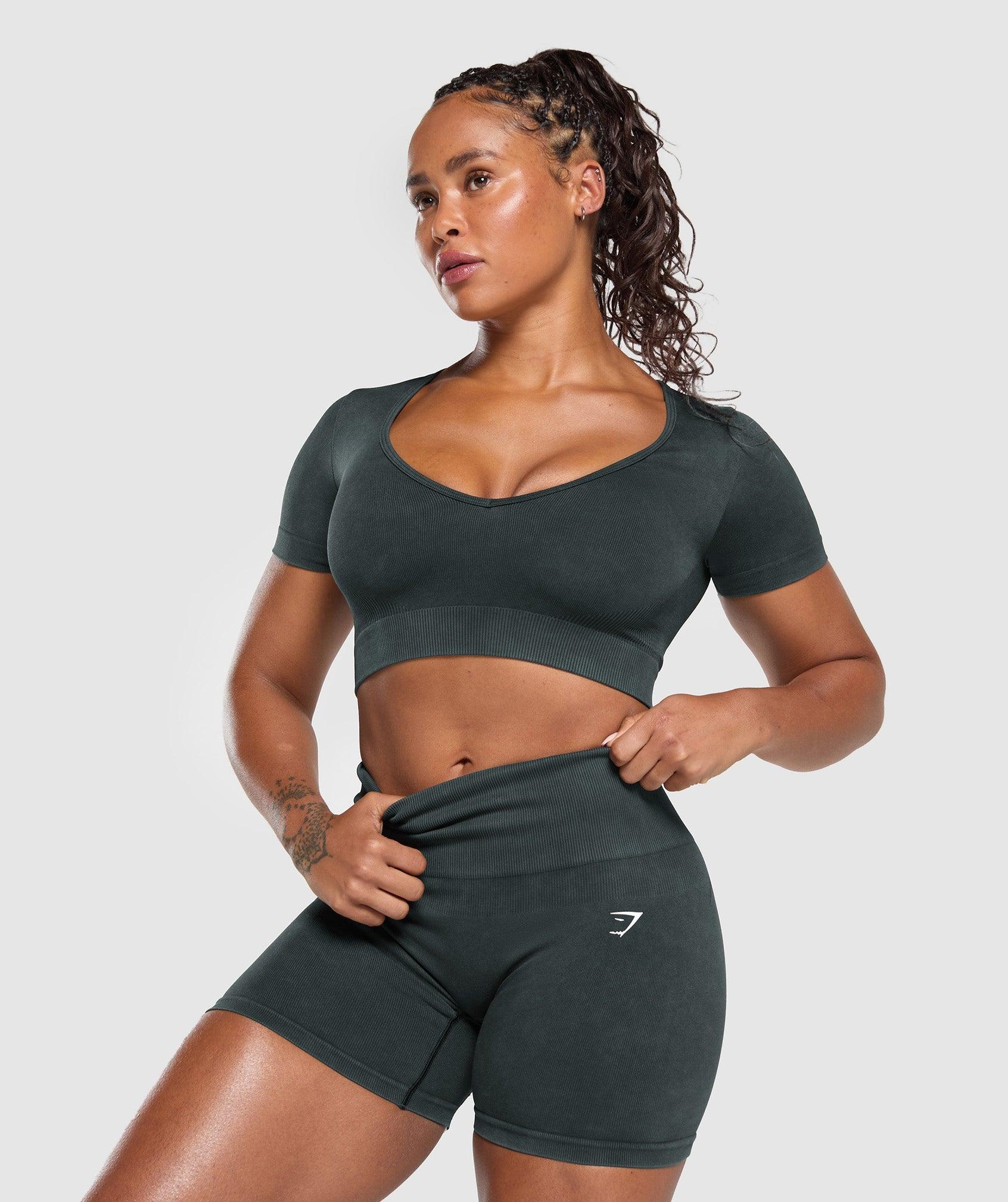 Gymshark Gains Seamless Washed Crop Top - Black Female Product Image