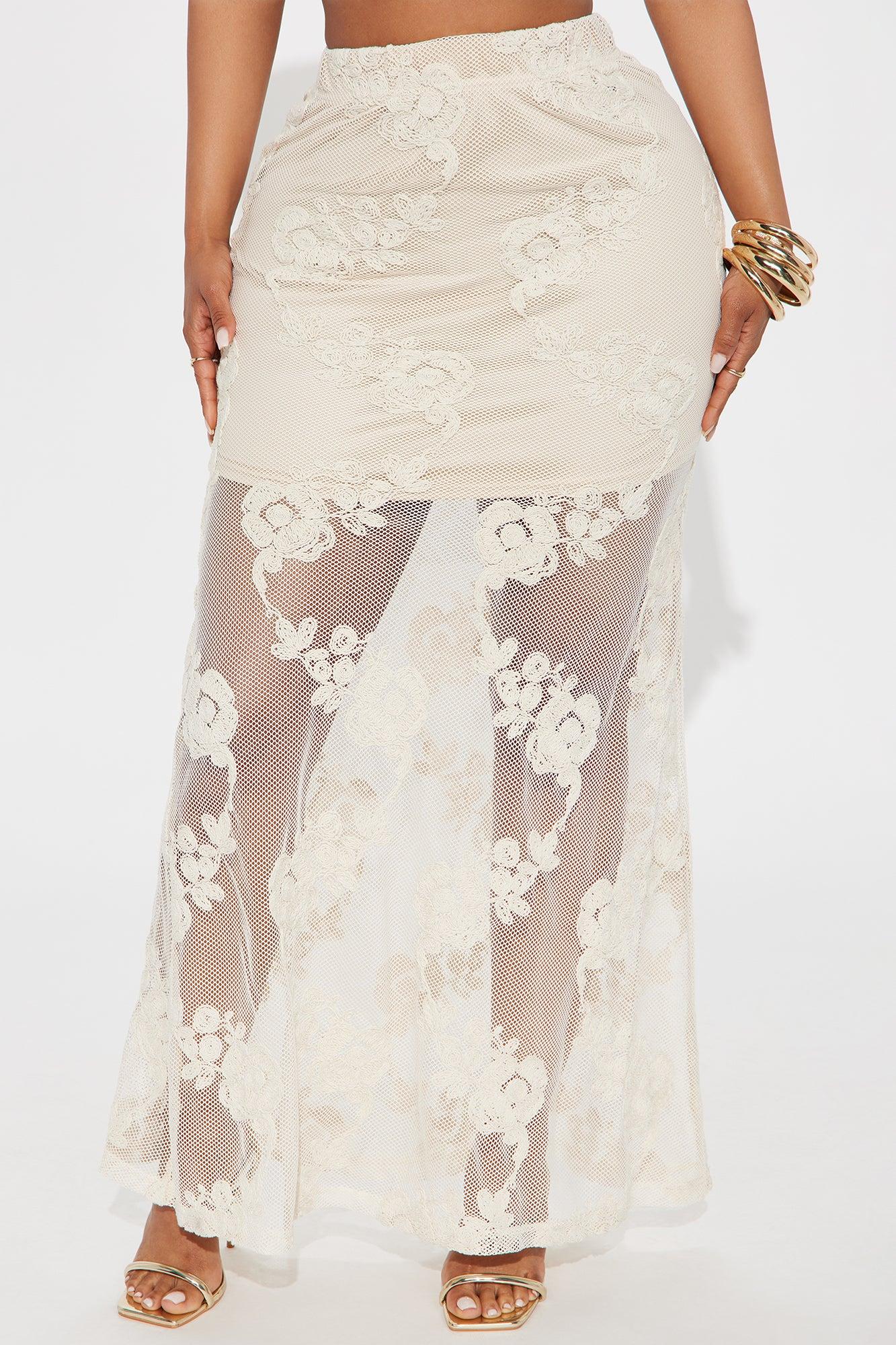 Vacation Vibes Embroidered Crochet Maxi Skirt - Natural Female Product Image