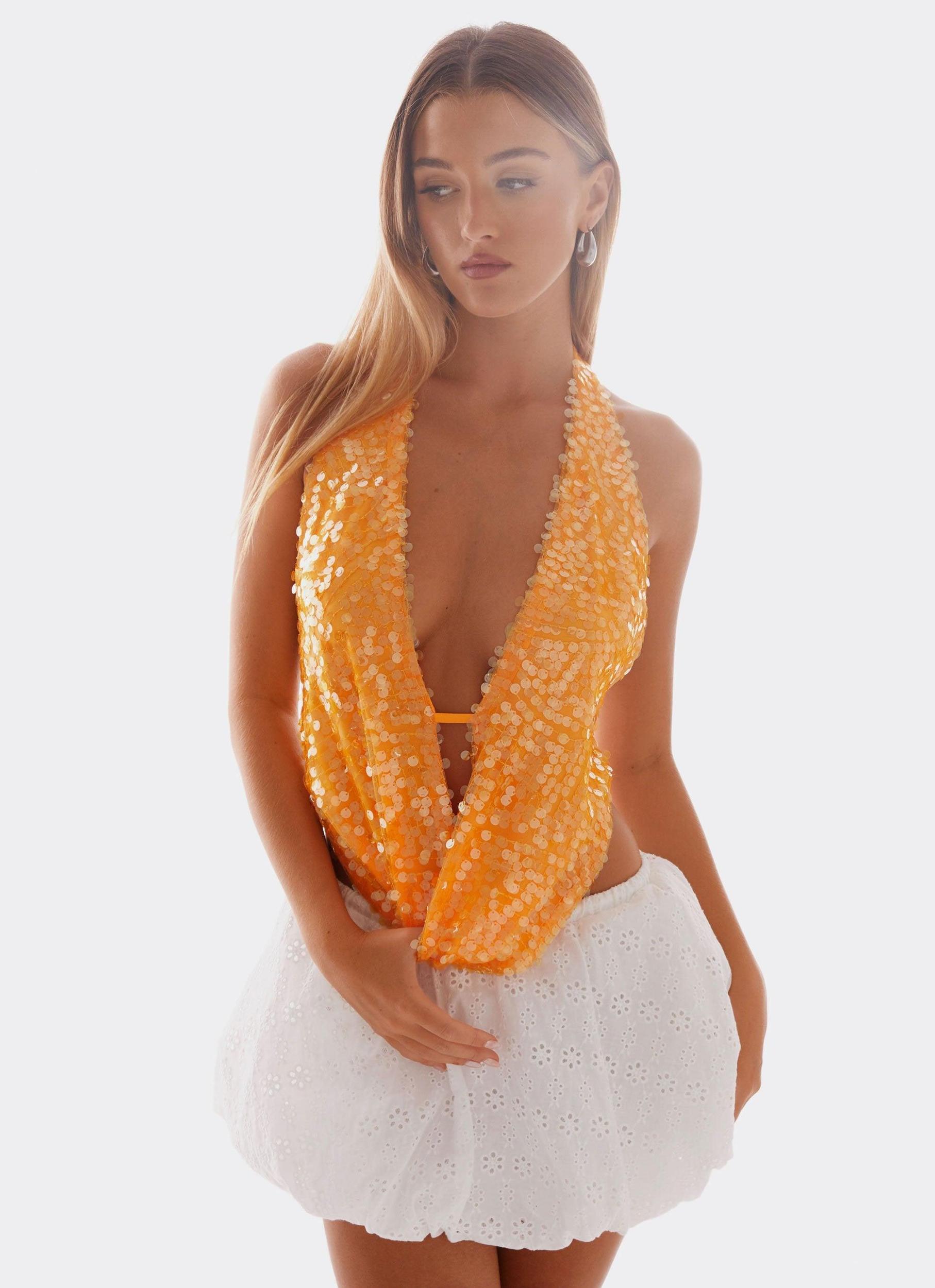 Rio Dreams Cowl Neck Halter Top - Orange Product Image