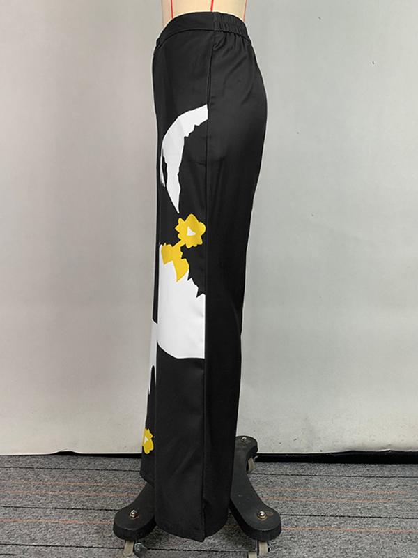 High Waisted Loose Flower Print Pants Trousers Product Image