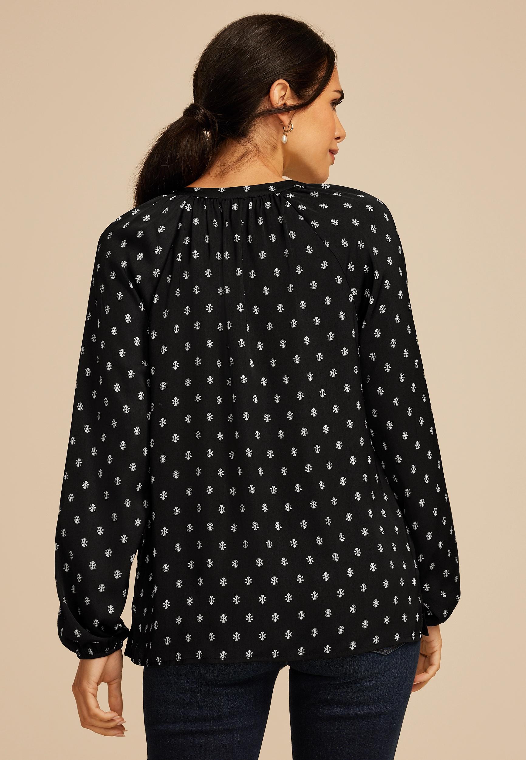Printed Henley V Neck Blouse Product Image