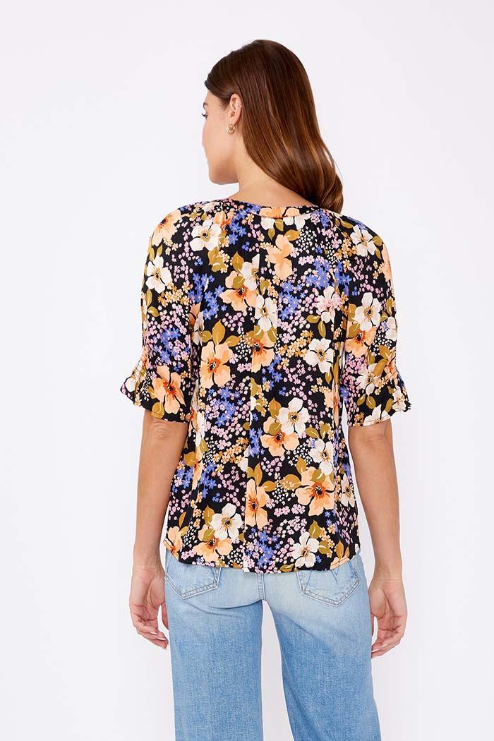 Split V-Neck Smocked Sleeve Top Product Image