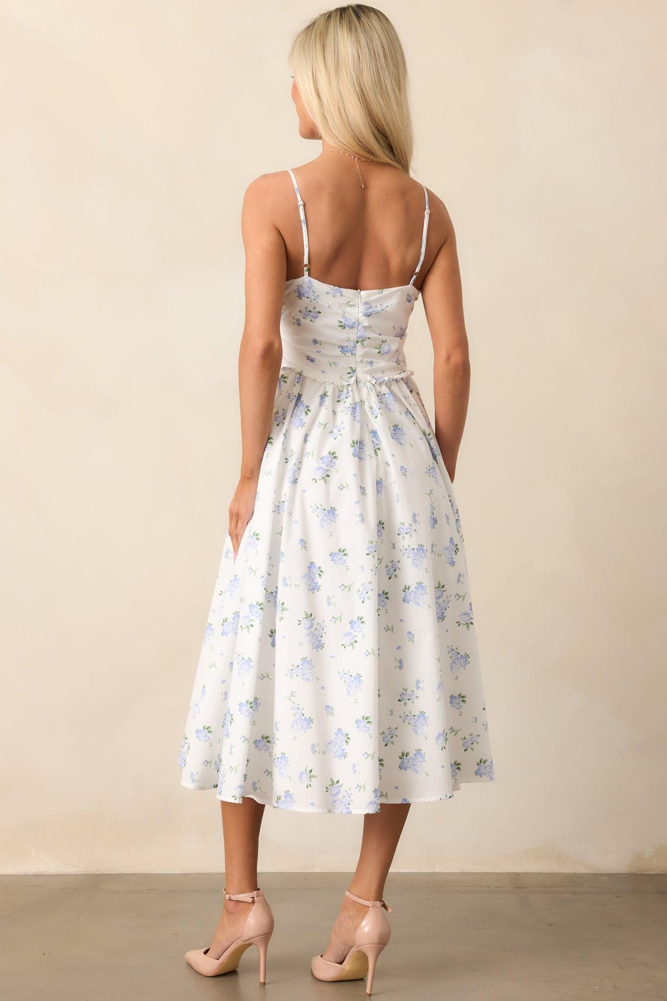 Garden Treasures Light Blue Floral Cotton Midi Dress Product Image