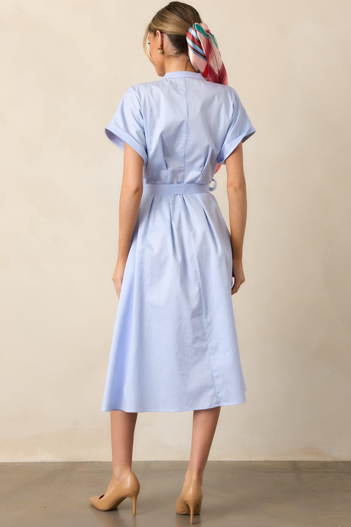 Late Nights Sky Blue Cotton Button Front Midi Dress Product Image