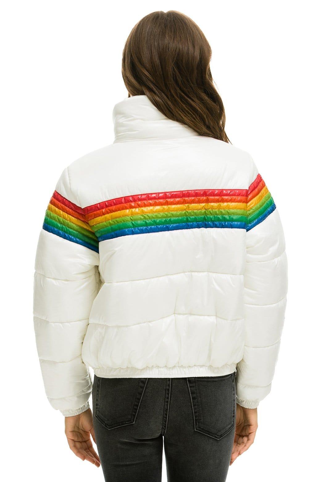 6 STRIPE LUXE APRES PUFFER JACKET - GLOSSY WHITE Female Product Image