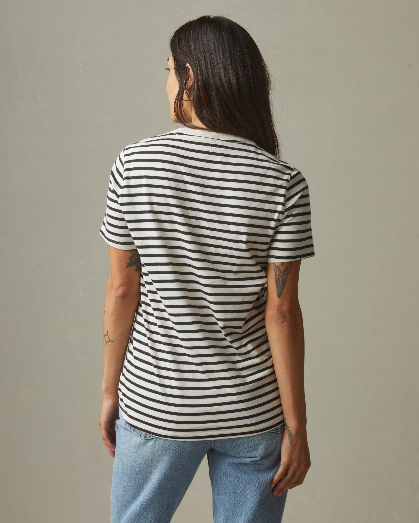 Women's Striped Classic Cotton Crew - Turtledove/Dark Navy Female Product Image