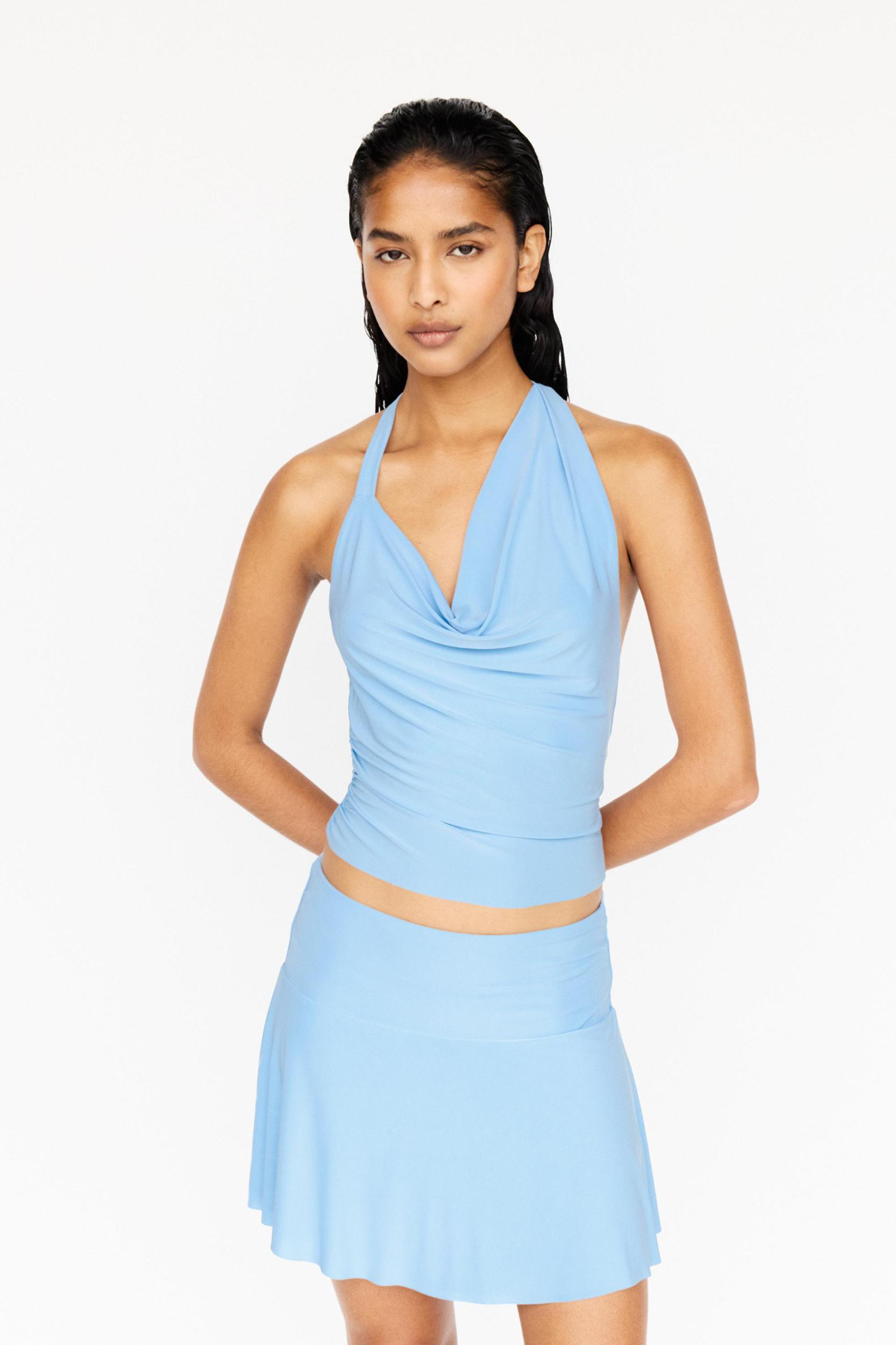 Asymmetric draped halter top Product Image