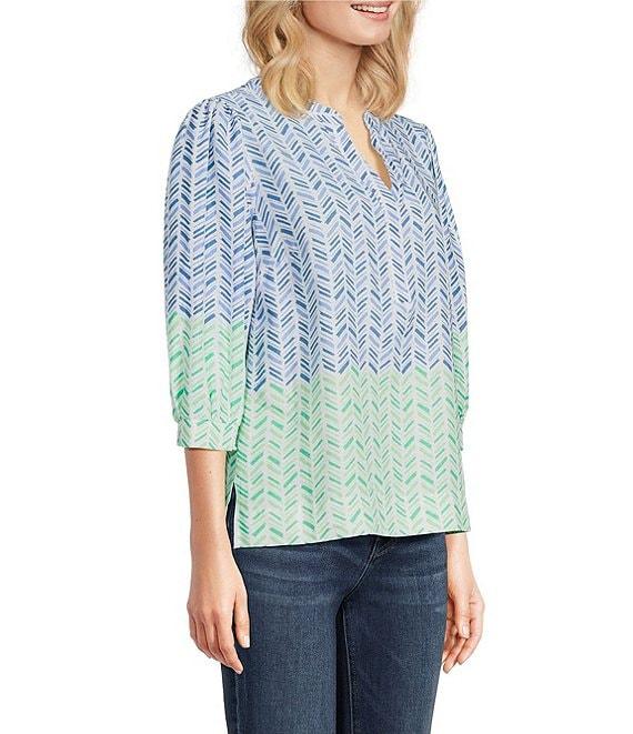 Tru Luxe Jeans Chevron Linen Blend 3/4 Sleeve Popover Product Image