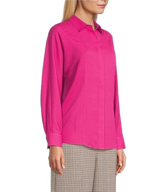 Investments Dolman Long Sleeve Button Front Point Collar Blouse Product Image