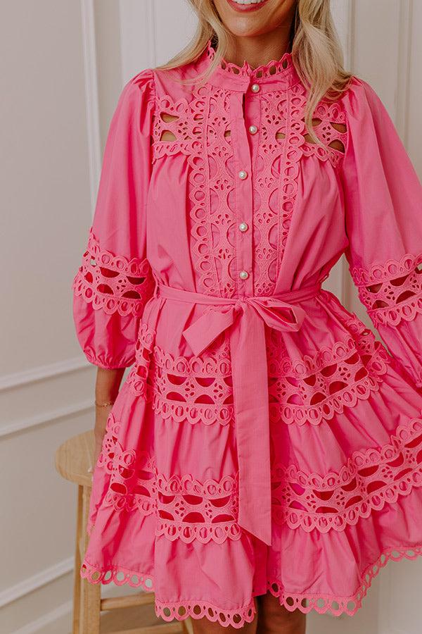 Tea Time Embroidered Mini Dress in Bubblegum Pink Product Image