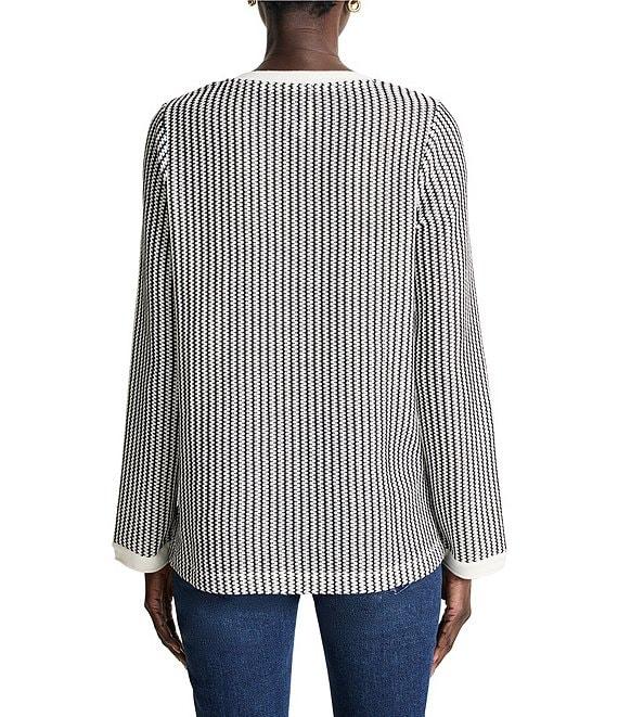 NIC + ZOE Zig Zag Stripe Knit Split V-Neck Long Sleeve Top Product Image