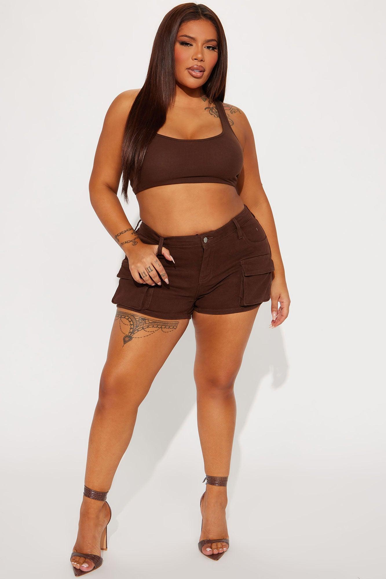 My One And Only Stretch Denim Cargo Shorts - Brown Product Image