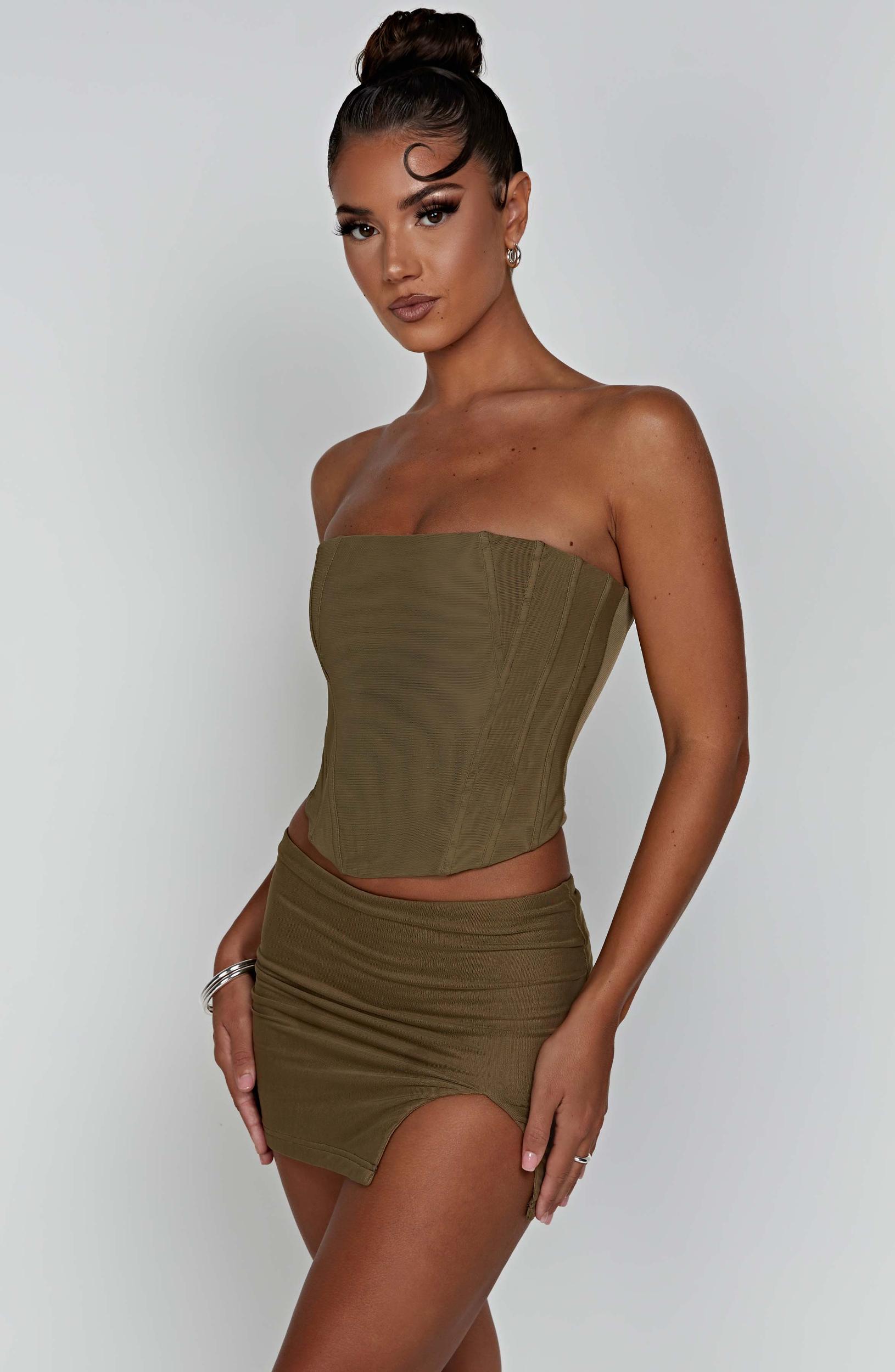 Alina Mini Skirt - Khaki Product Image