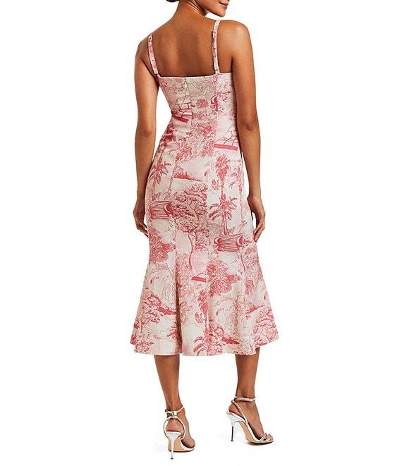 Mestiza New York Calista Toile Printed Stretch Crepe Micro Bow Sleeveless Midi Fit and Flare Dress Product Image