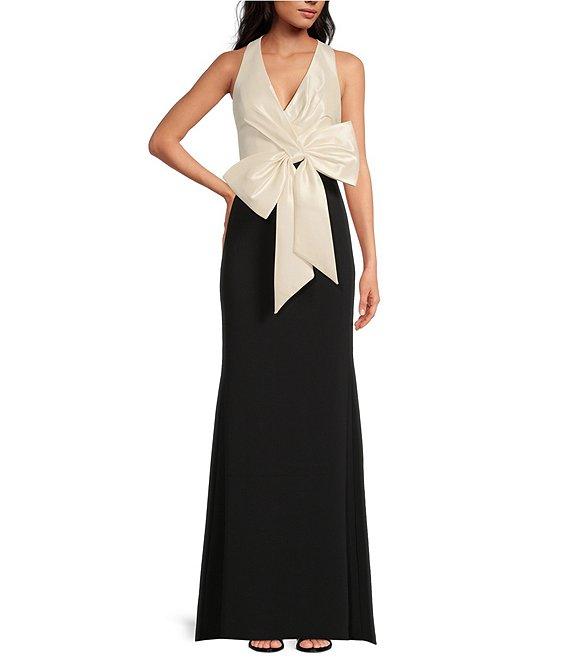 Belle by Badgley Mischka Isabella Bow V-Neck Halter Dress Product Image