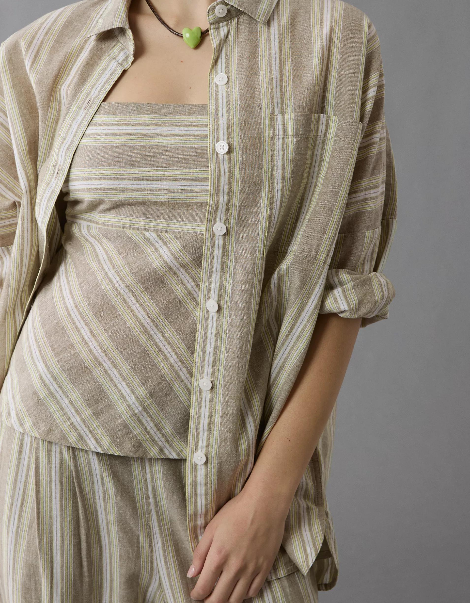 AE Go Big Linen-Blend Oversized Striped Shirt Product Image