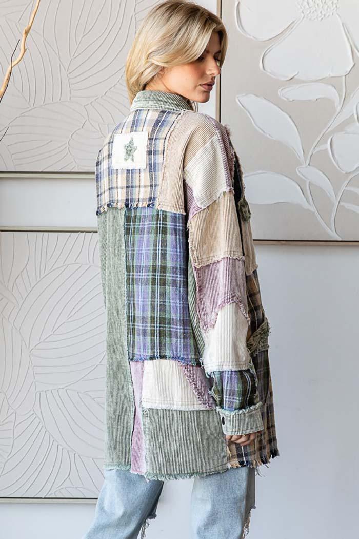 Patchwork Corduroy Long Sleeve Shacket Product Image