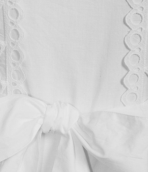 Layered With Love Plus Size Crew Neck Long Sleeve Bow Waist Detail Crochet Trim A-Line Dress Product Image