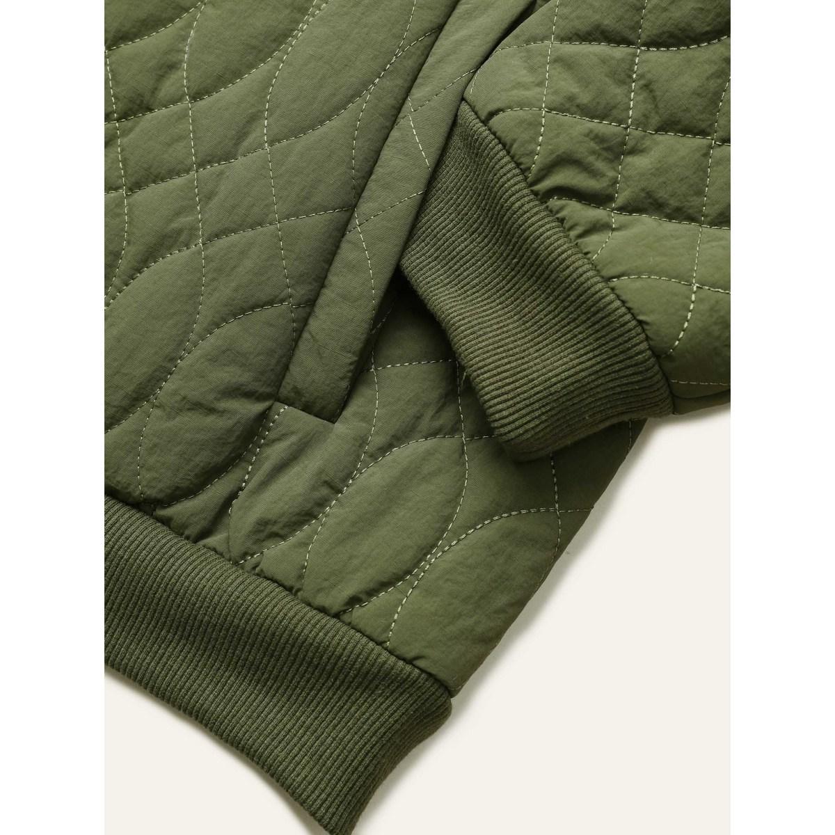 Plus Size Solid Pocket Texture Lined Quilted Jacket Women ArmyGreen Elastic cuffs Pocket Dailywear Jackets BloomChic 10/M Product Image