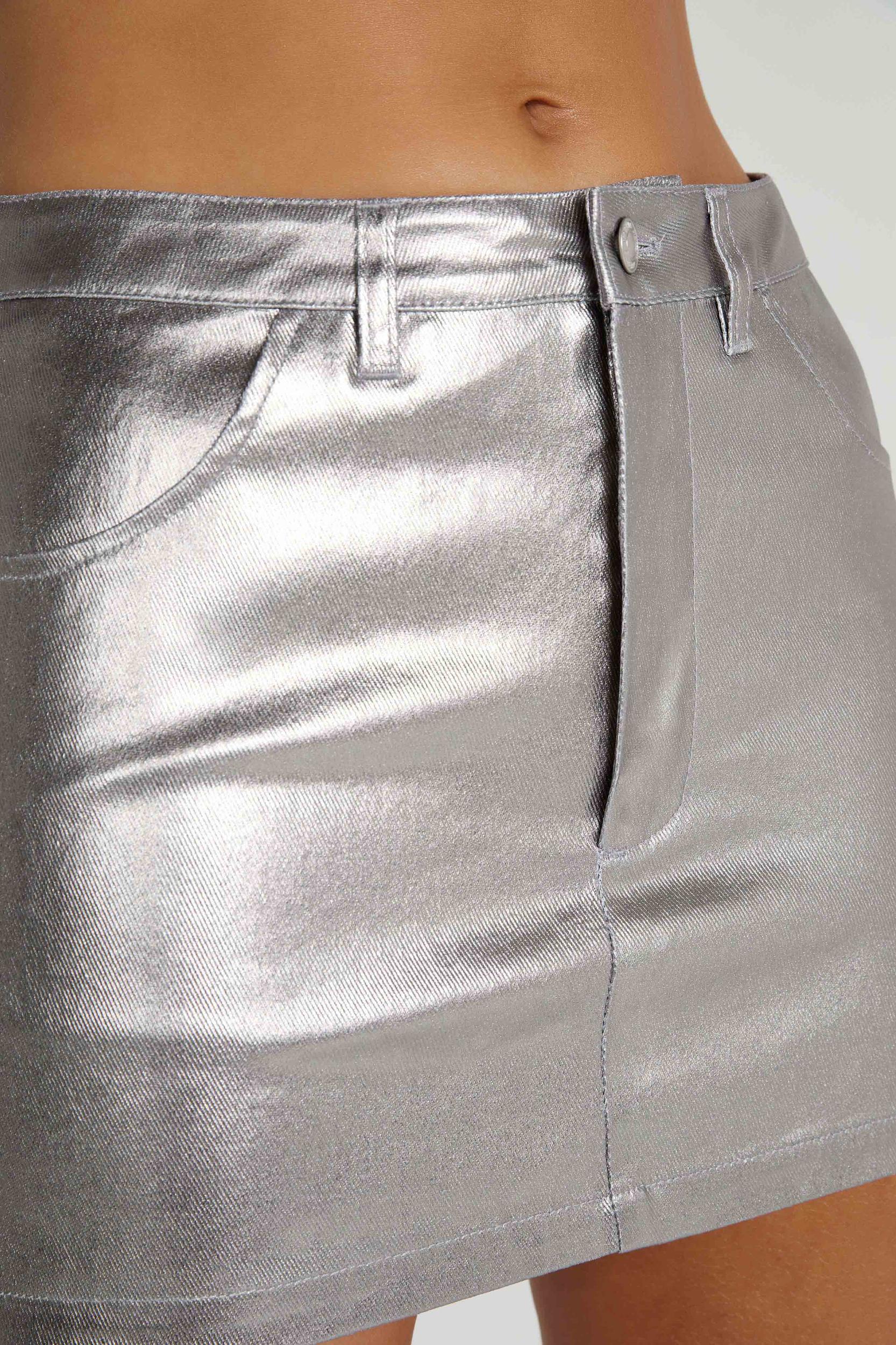 Carlie Metallic Mini Skirt - Silver Product Image