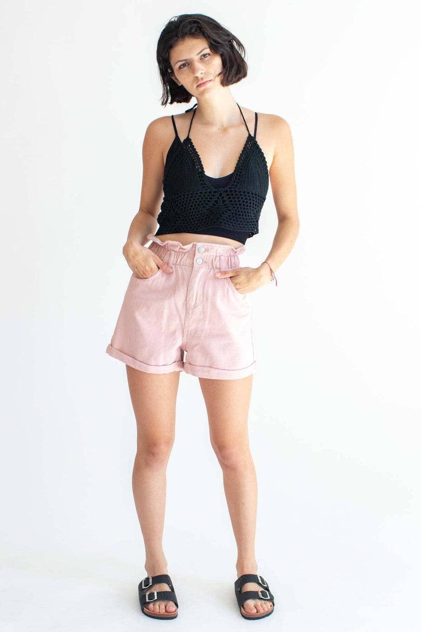 Black Crochet Tie Halter Top Product Image