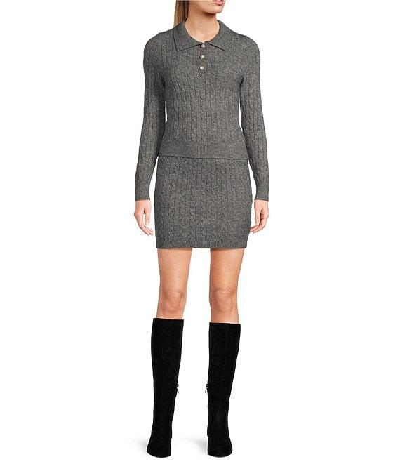 City Vibe Long Sleeve Cable Sweater & Skirt 2-Piece Set Product Image