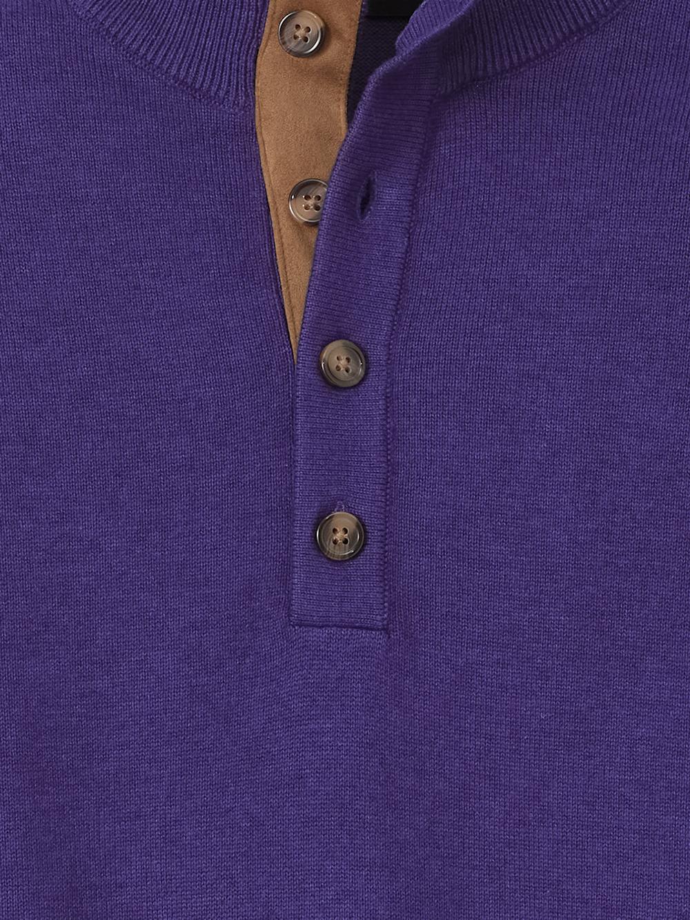 Supima Cotton Four Button Mock Neck Sweater - Plum Product Image