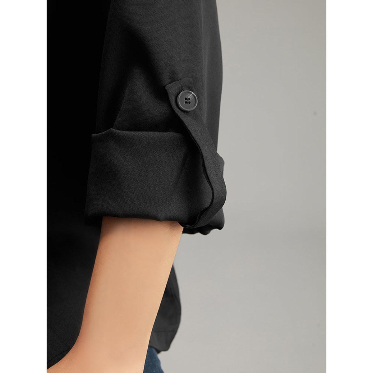 Plus Size Plain Roll Tab Sleeve Lapel Collar Blazer Black Women Dailywear Plain Plain Sleeve Long Sleeve Lapel Collar 14-16/1X Casual Blazers BloomChic Product Image
