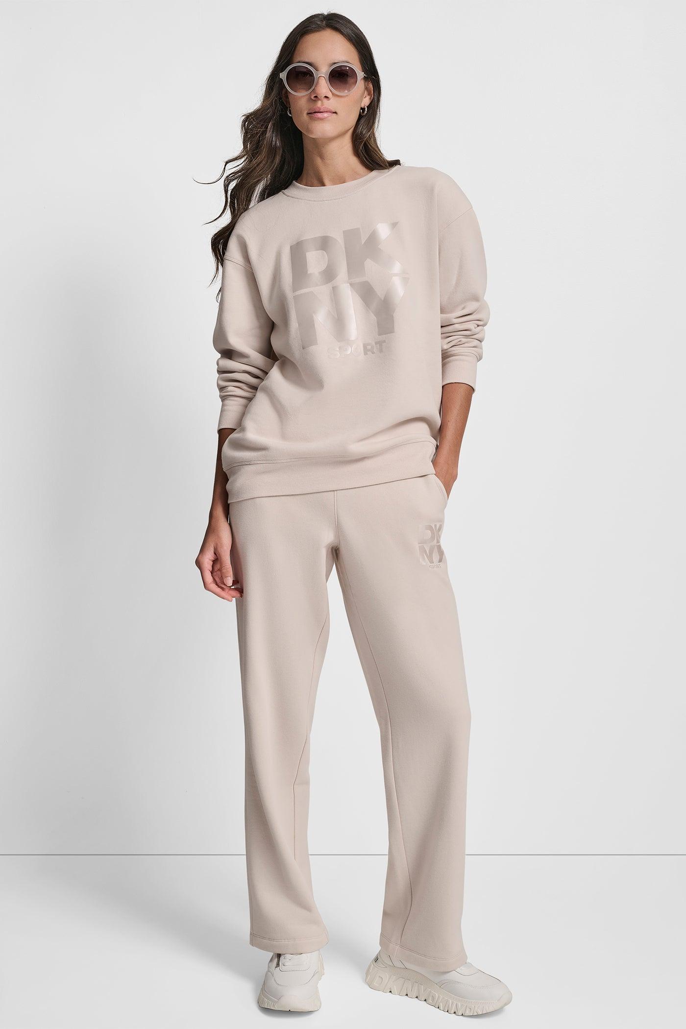 STACKED SATIN LOGO LONG LINE CREW NECK PULLOVER Product Image