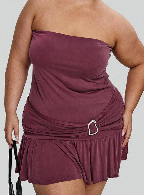 Love Lingers Strapless Mini Dress Burgundy Curve Product Image